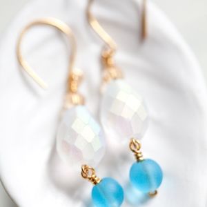 White Gold Blue Earrings New Handmade